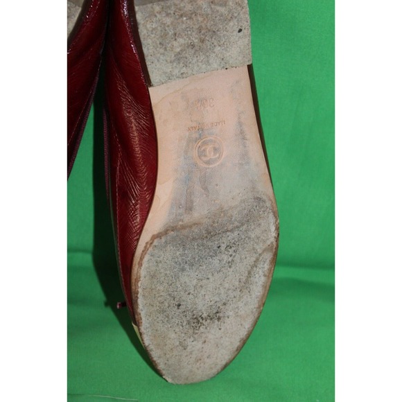 Chanel Designer Ballet Flats Burgundy Beige Logo Shoes Italy Size Women's 36.5 - Picture 12 of 14